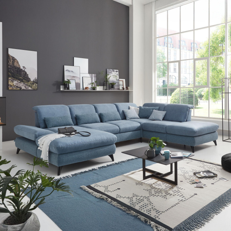 Sedacia súprava Carolina v tvare písmena U s možnosťou funkcií, modrá