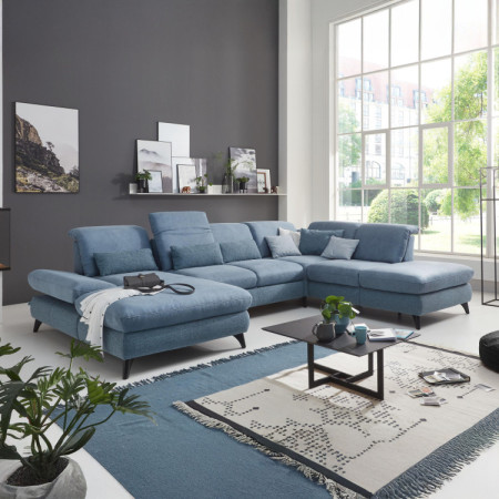 Sedacia súprava Carolina v tvare písmena U s možnosťou funkcií, modrá