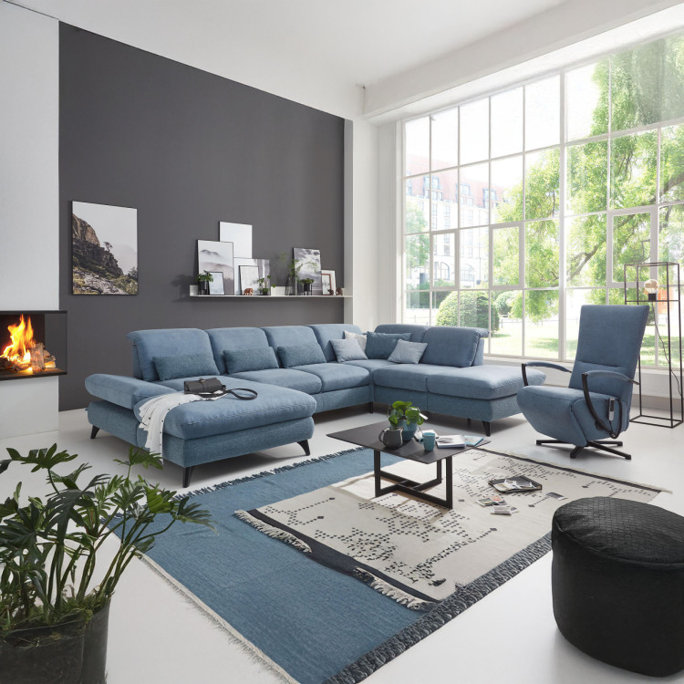 Sedacia súprava Carolina v tvare písmena U s možnosťou funkcií, modrá