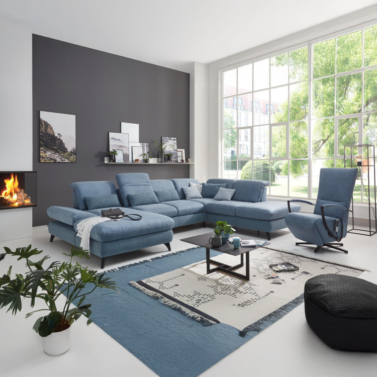 Sedacia súprava Carolina v tvare písmena U s možnosťou funkcií, modrá