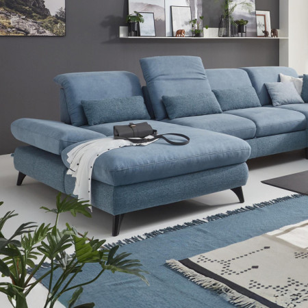 Sedacia súprava Carolina v tvare písmena U s možnosťou funkcií, modrá