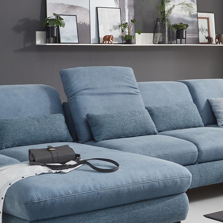 Sedacia súprava Carolina v tvare písmena U s možnosťou funkcií, modrá