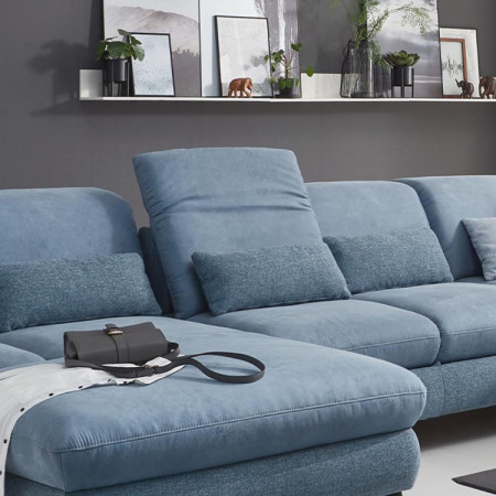 Sedacia súprava Carolina v tvare písmena U s možnosťou funkcií, modrá