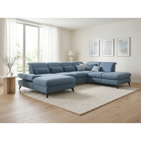 Sedacia súprava Carolina v tvare písmena U s možnosťou funkcií, modrá