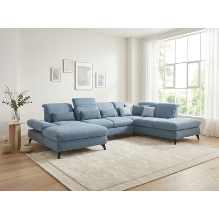 Sedacia súprava Carolina v tvare písmena U s možnosťou funkcií, modrá