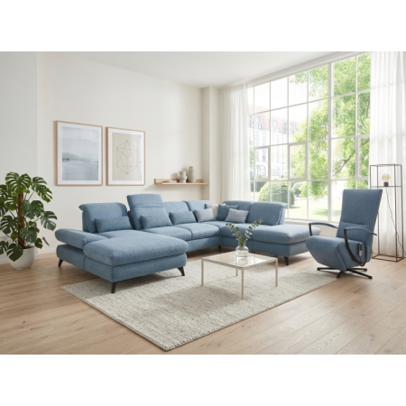 Sedacia súprava Carolina v tvare písmena U s možnosťou funkcií, modrá