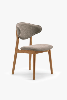 Čalúnená jedálenská stolička s dubovými nohami – farba taupe