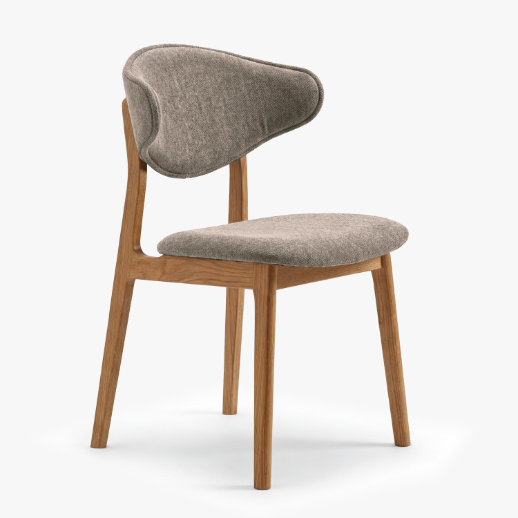 Čalúnená jedálenská stolička s dubovými nohami – farba taupe