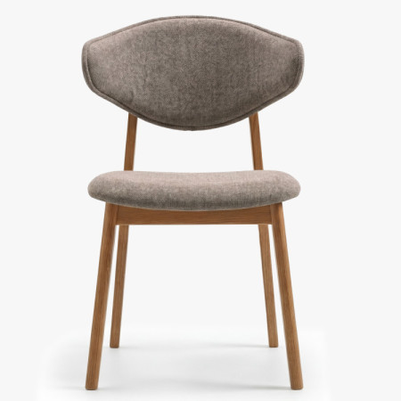 Čalúnená jedálenská stolička s dubovými nohami – farba taupe