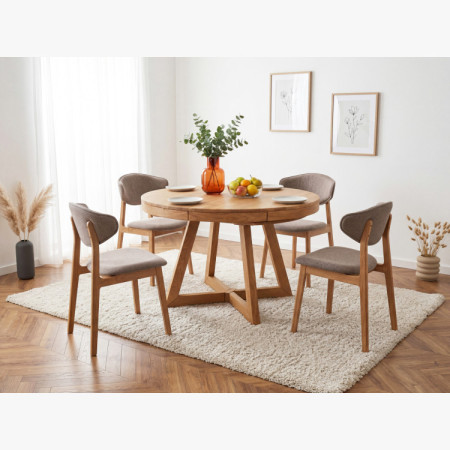 Čalúnená jedálenská stolička s dubovými nohami – farba taupe