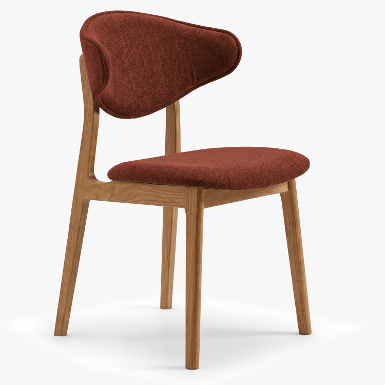 Čalúnená jedálenská stolička s dubovými nohami – farba terakotová