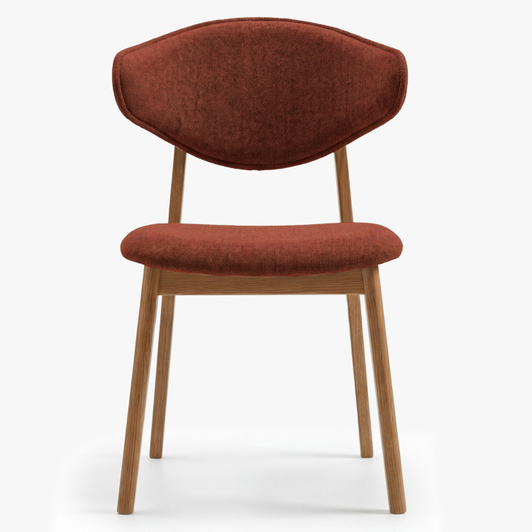 Čalúnená jedálenská stolička s dubovými nohami – farba terakotová