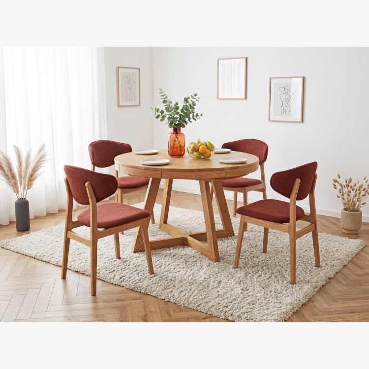 Čalúnená jedálenská stolička s dubovými nohami – farba terakotová