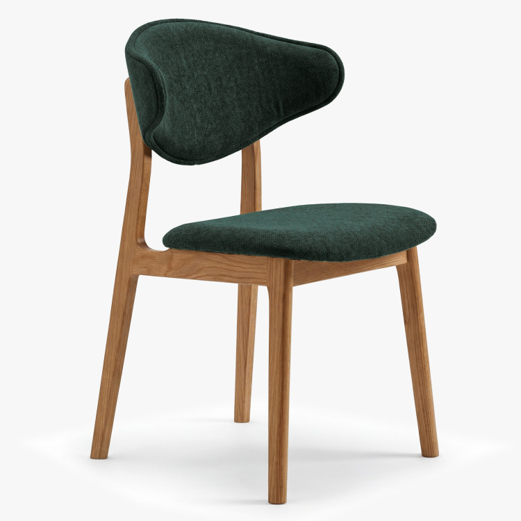 Čalúnená jedálenská stolička s dubovými nohami – farba zelená