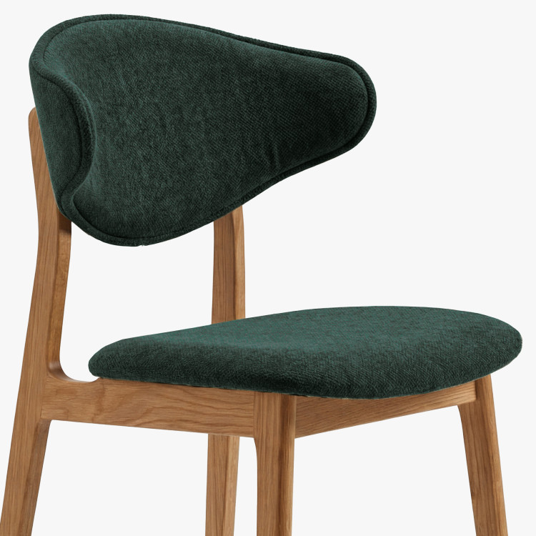 Čalúnená jedálenská stolička s dubovými nohami – farba zelená