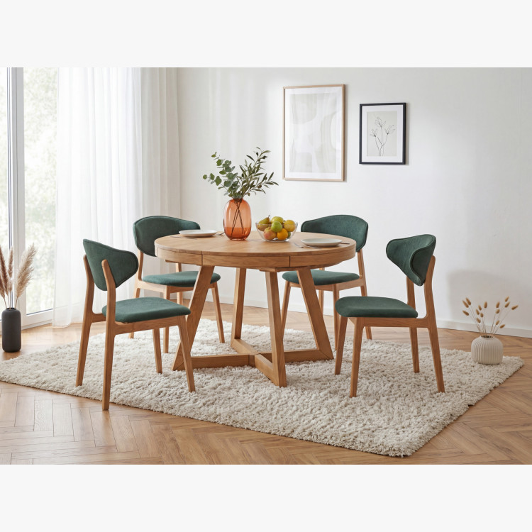 Čalúnená jedálenská stolička s dubovými nohami – farba zelená
