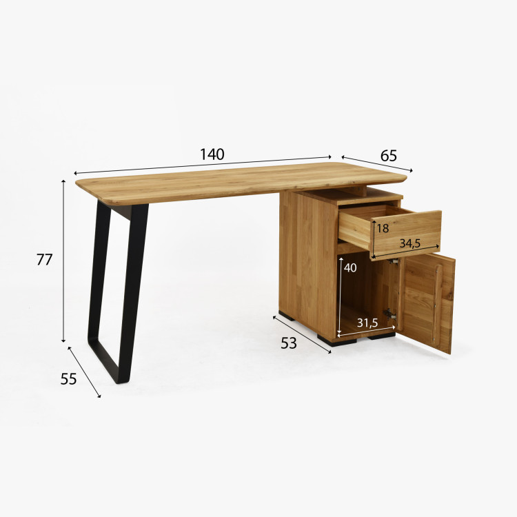 Dubový písací stôl Albero 140x65 cm – masív dub, kovové nohy