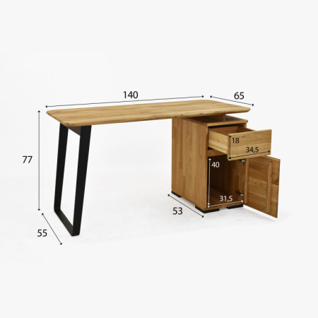 Dubový písací stôl Albero 140x65 cm – masív dub, kovové nohy