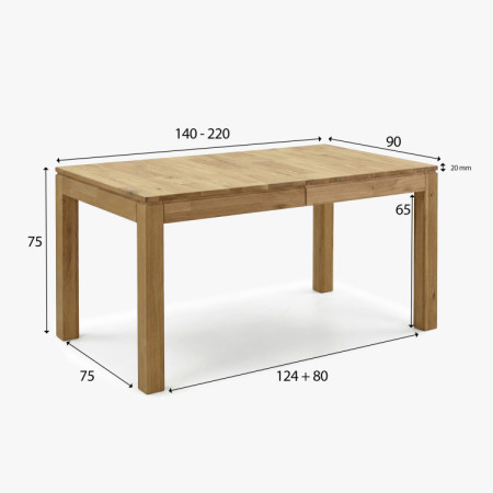 Masívny dubový rozkladací stôl Matuš 140 x 90 cm + 80 cm rozklad