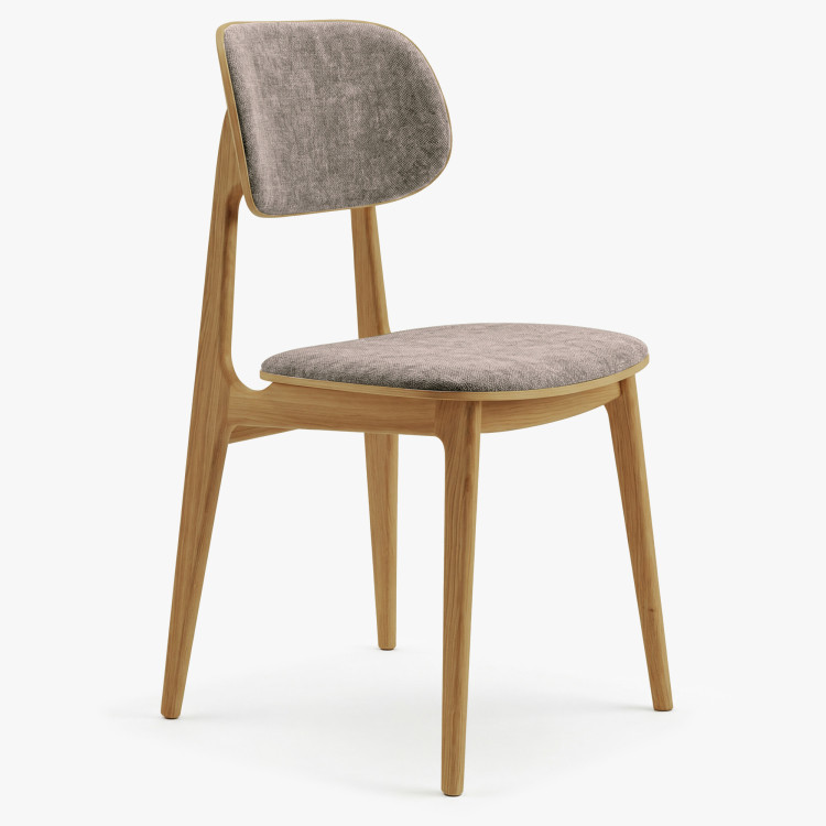 Čalúnená jedálenská stolička Vard z masívneho dubu – šedo-hnedá látka taupe