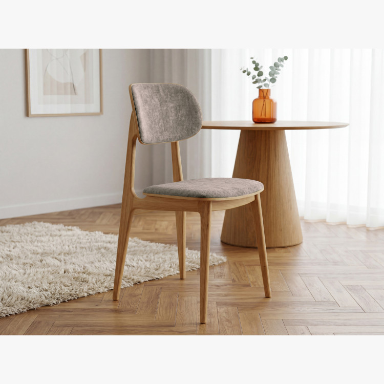 Čalúnená jedálenská stolička Vard z masívneho dubu – šedo-hnedá látka taupe