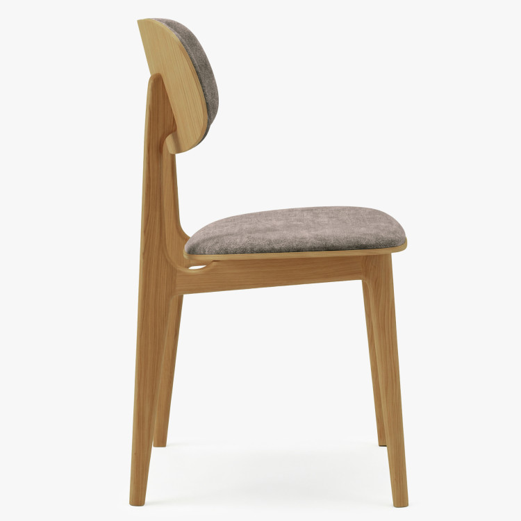 Čalúnená jedálenská stolička Vard z masívneho dubu – šedo-hnedá látka taupe