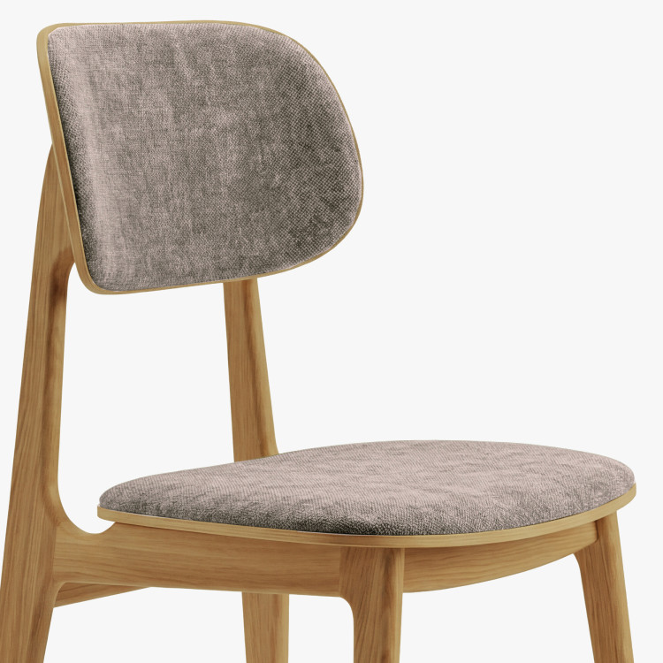 Čalúnená jedálenská stolička Vard z masívneho dubu – šedo-hnedá látka taupe