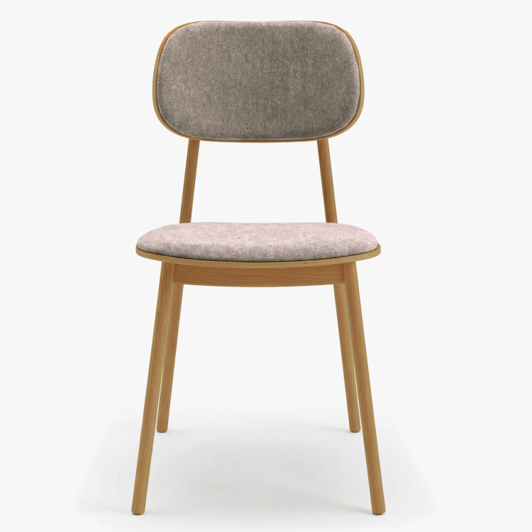 Čalúnená jedálenská stolička Vard z masívneho dubu – šedo-hnedá látka taupe