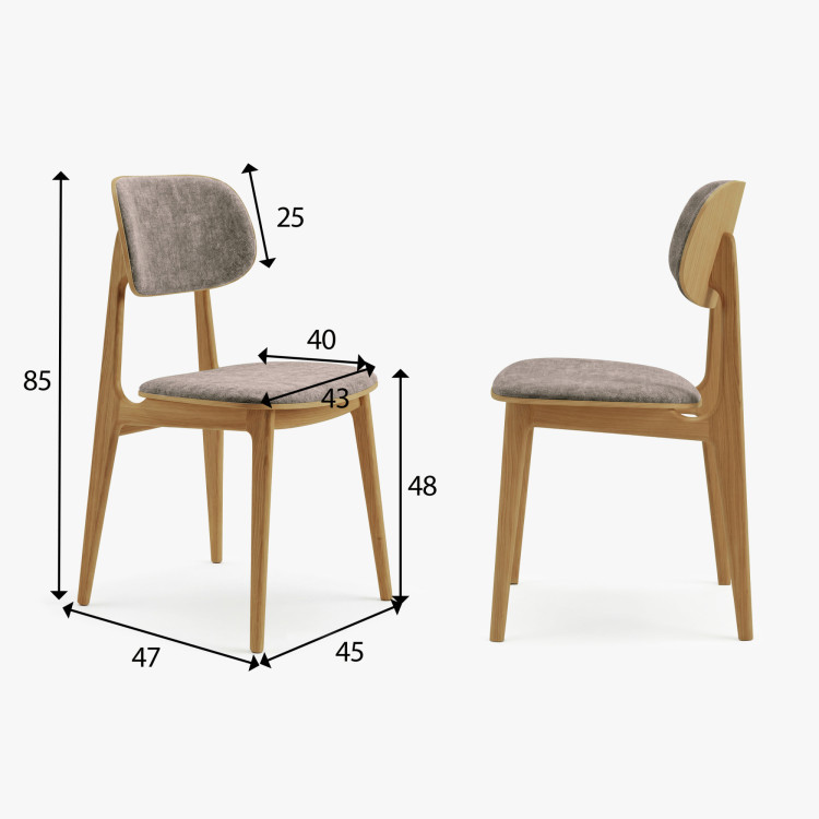 Čalúnená jedálenská stolička Vard z masívneho dubu – šedo-hnedá látka taupe