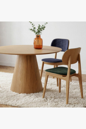 Kruhový jedálenský stôl 120 cm s kužeľovitou nohou – dubová dyha natural 2