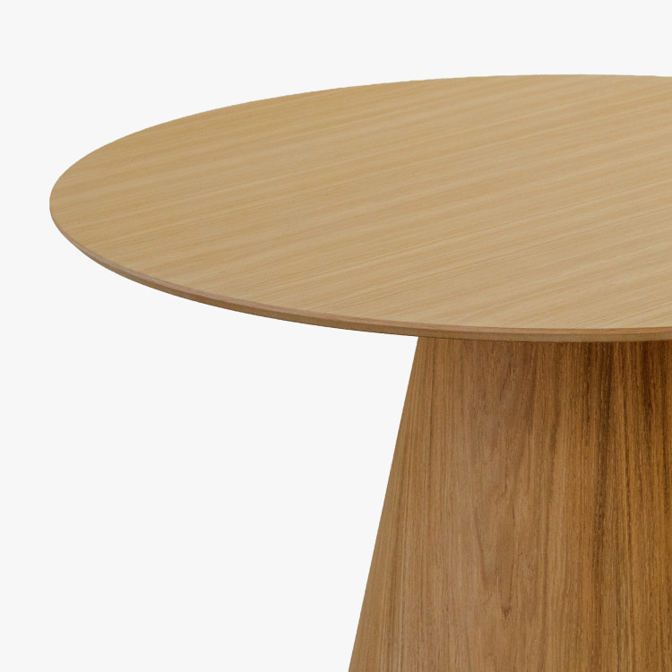 Kruhový jedálenský stôl 120 cm s kužeľovitou nohou – dubová dyha natural