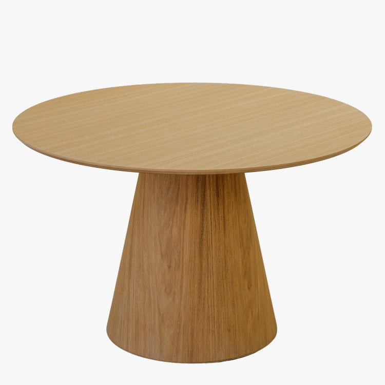 Kruhový jedálenský stôl 120 cm s kužeľovitou nohou – dubová dyha natural