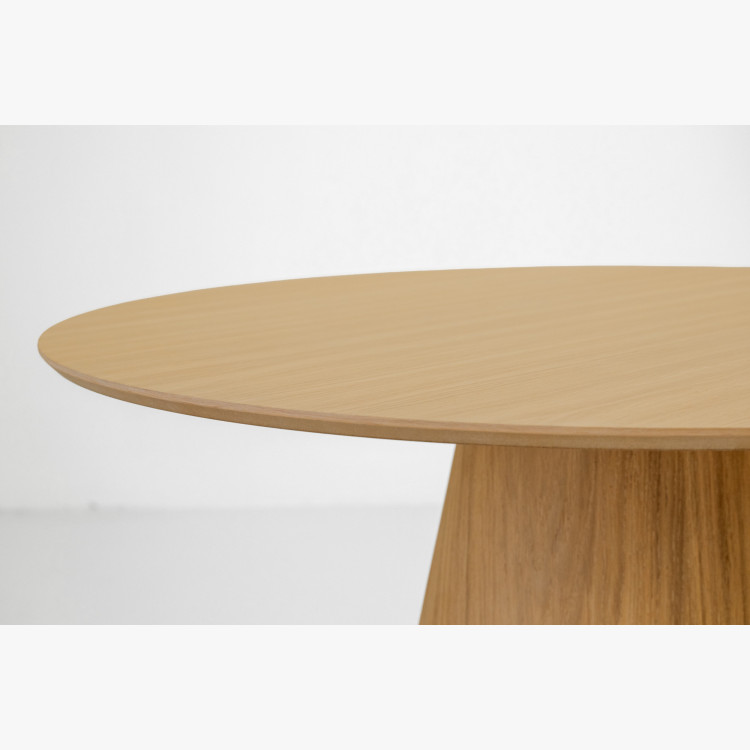 Kruhový jedálenský stôl 120 cm s kužeľovitou nohou – dubová dyha natural