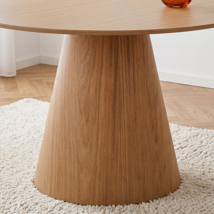 Kruhový jedálenský stôl 120 cm s kužeľovitou nohou – dubová dyha natural