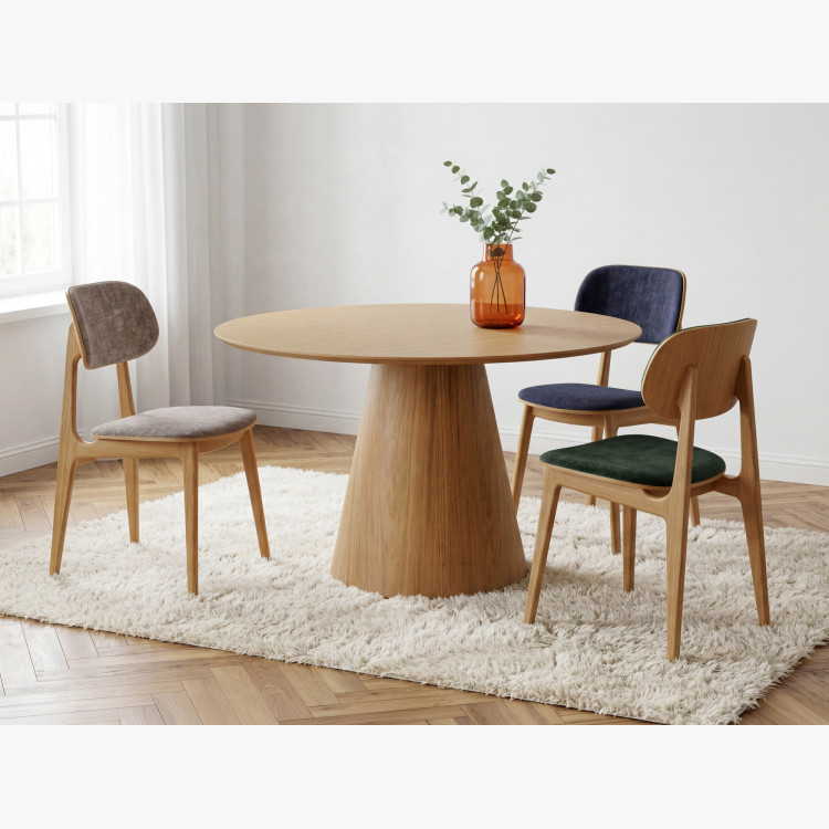 Kruhový jedálenský stôl 120 cm s kužeľovitou nohou – dubová dyha natural