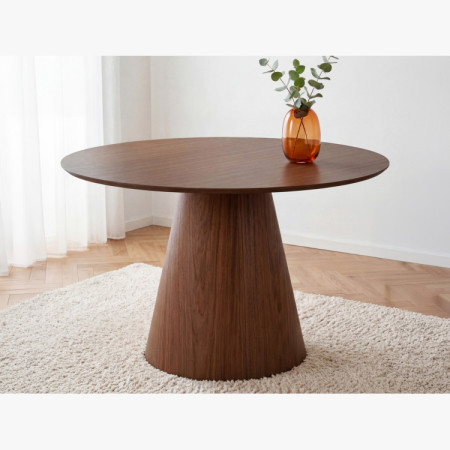 Kulatý stôl na kužeľovej nohe 120 cm – dub bordo-vlašský orech