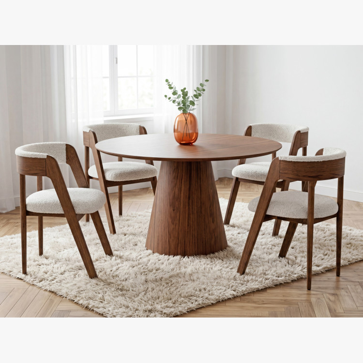 Kulatý stôl na kužeľovej nohe 120 cm – dub bordo-vlašský orech