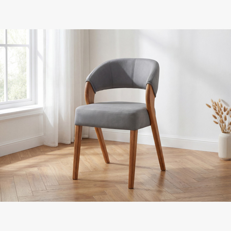 Designová luxusná stolička - dub, Almondo - svetlo sivá