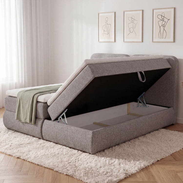 Boxspring posteľ 180x200 sivohnedá s matracom a úložným priestorom