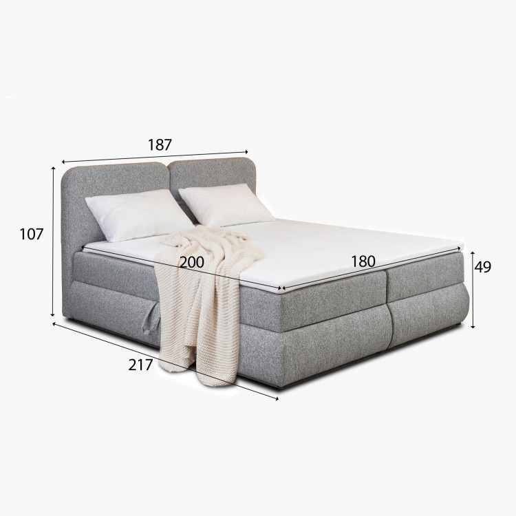 Boxspring posteľ 180x200 sivohnedá s matracom a úložným priestorom