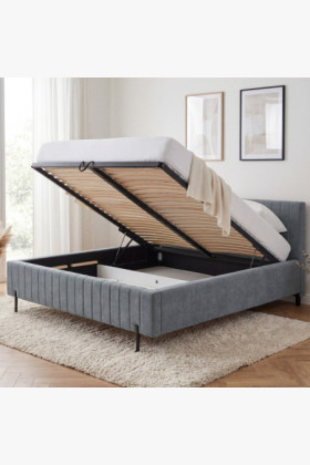 Čalúnená posteľ 180x200 sivá s úložným priestorom a roštom 2