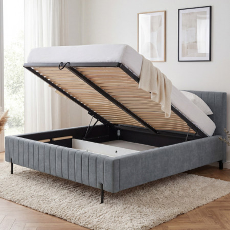 Čalúnená posteľ 180x200 sivá s úložným priestorom a roštom