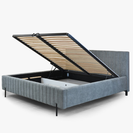 Čalúnená posteľ 180x200 sivá s úložným priestorom a roštom
