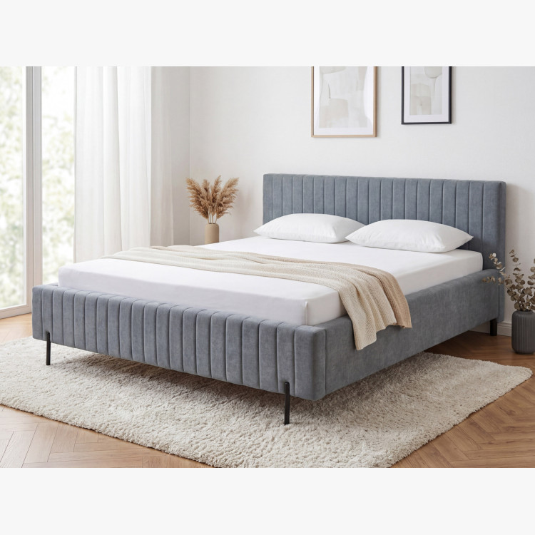 Čalúnená posteľ 180x200 sivá s úložným priestorom a roštom