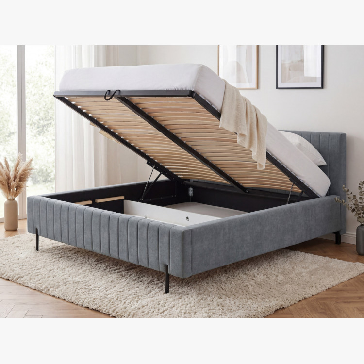 Čalúnená posteľ 180x200 sivá s úložným priestorom a roštom