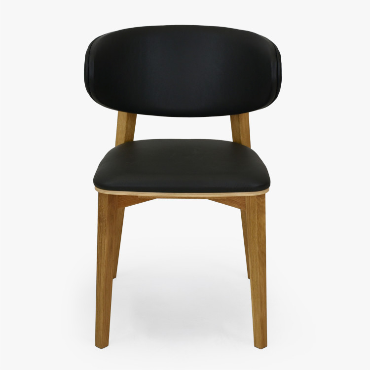 Čalúnená jedálenská stolička Saška – čierna talianska koža, masívny dub olejovaný