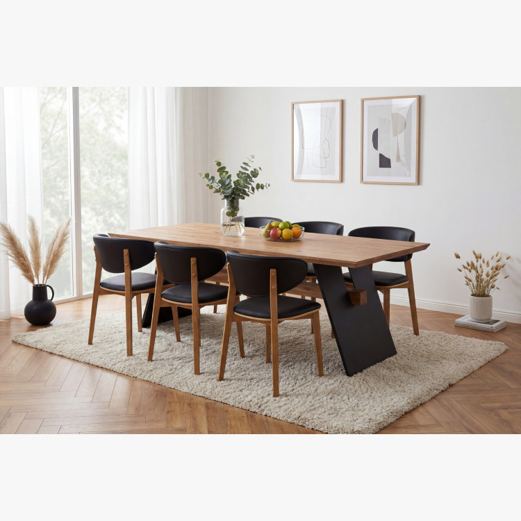 Čalúnená jedálenská stolička Saška – čierna talianska koža, masívny dub olejovaný