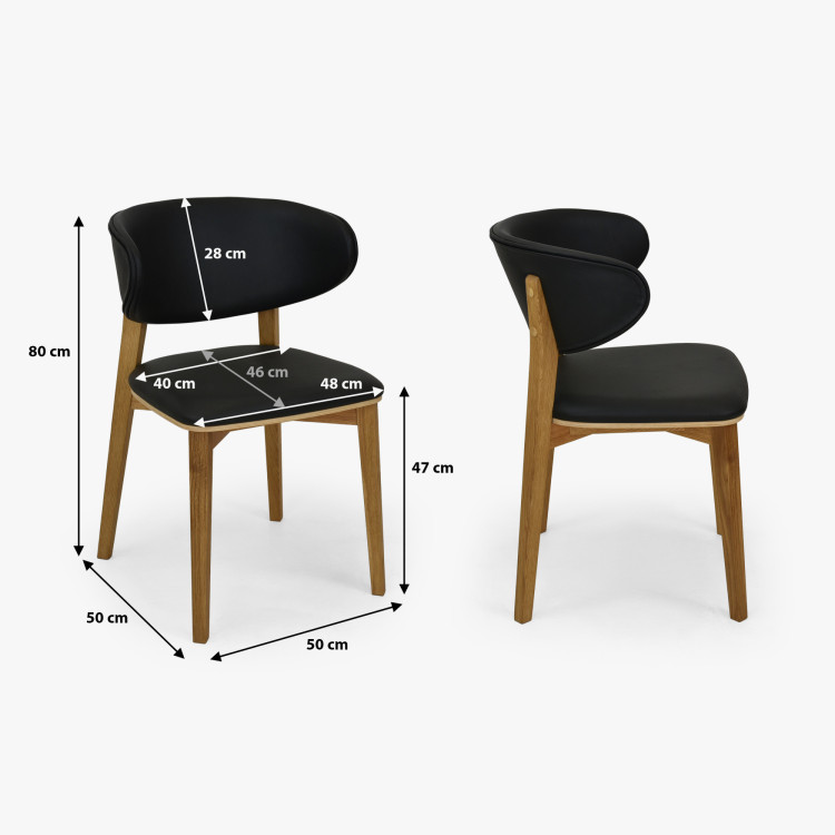 Čalúnená jedálenská stolička Saška – čierna talianska koža, masívny dub olejovaný