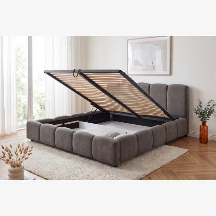 Čalúnená posteľ Nubi 180x200 s úložným priestorom, sivá