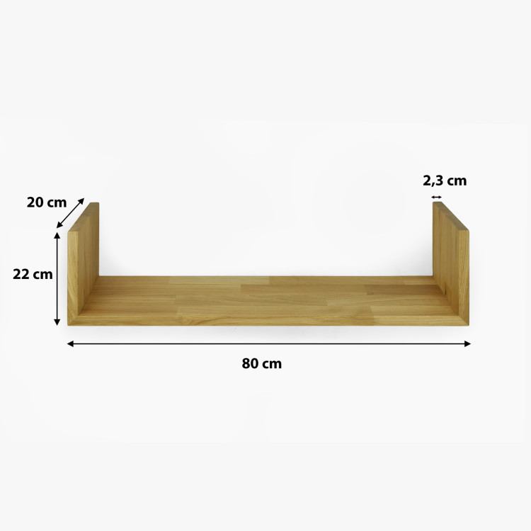 Dubová nástenná polica Hugo 80 cm, masív, olejovaná